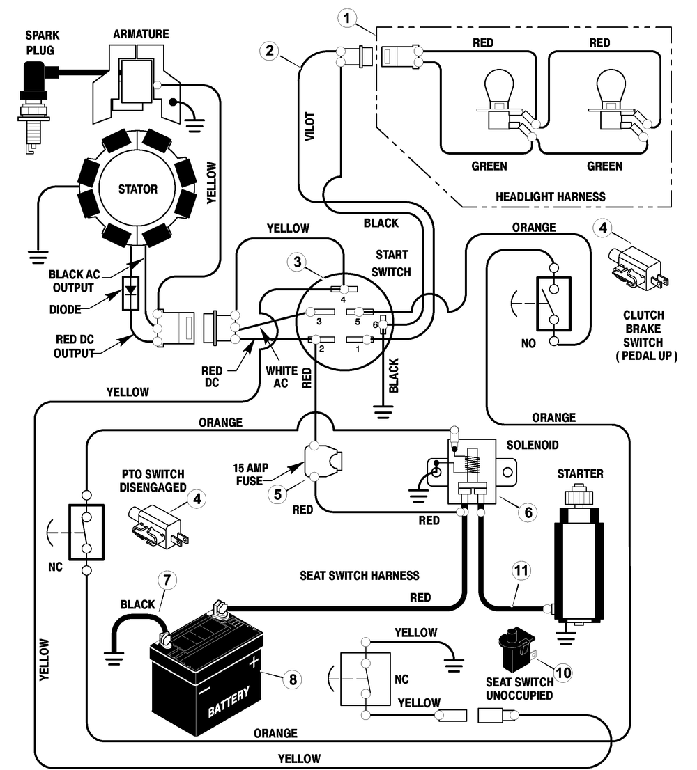 Electrical System Diagram and Parts List for 387001X00A 2003 Briggs and Stratton Lawn Tractor